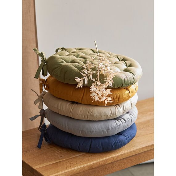 Подушка на стул круглая из хлопка оливкового цвета из коллекции Essential, 35 см, Tkano, изображение 4