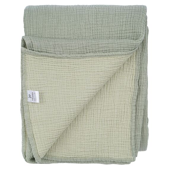 Покрывало двухстороннее из многослойного муслина травянисто-зеленого цвета из коллекции Essential, 180х250 см, Tkano, изображение 9