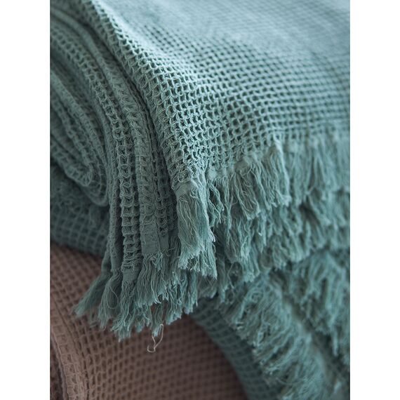 Покрывало вафельное из хлопка цвета шалфея из коллекции Essential, 180х250 см, Tkano, изображение 9