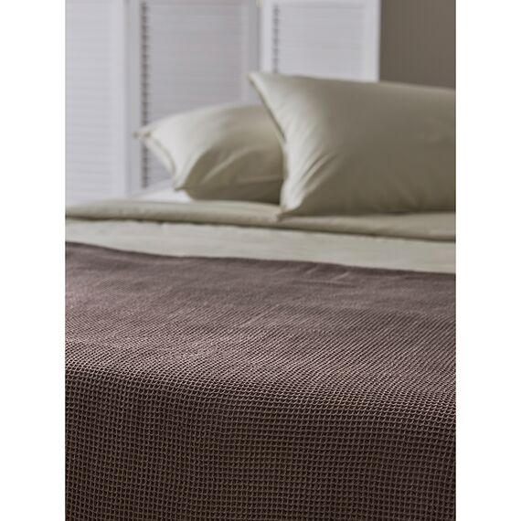 Покрывало вафельное из хлопка серо-бежевого цвета из коллекции Essential, 180х250 см, Tkano, изображение 5