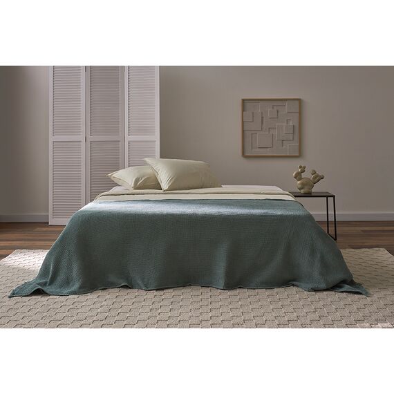 Покрывало вафельное из хлопка цвета шалфея из коллекции Essential, 230х250 см, Tkano, изображение 2