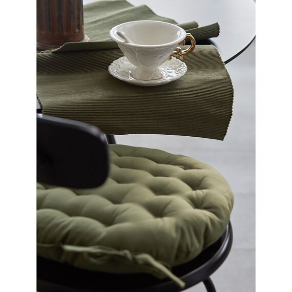 Подушка на стул круглая из хлопка оливкового цвета из коллекции Essential, 35 см, Tkano, изображение 7