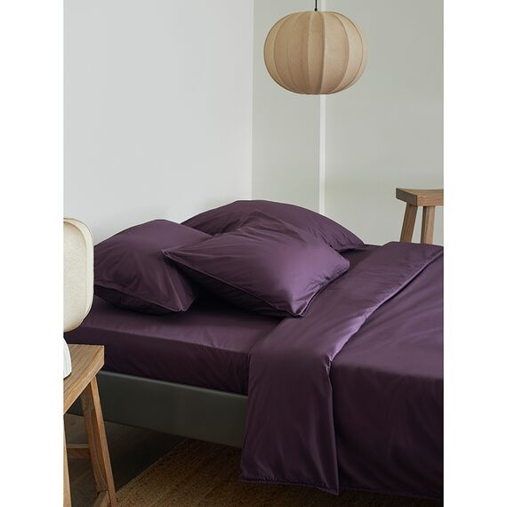 Простыня на резинке из стираного перкаля сливового цвета из коллекции Essential, 160х200х30 см, Tkano, изображение 7