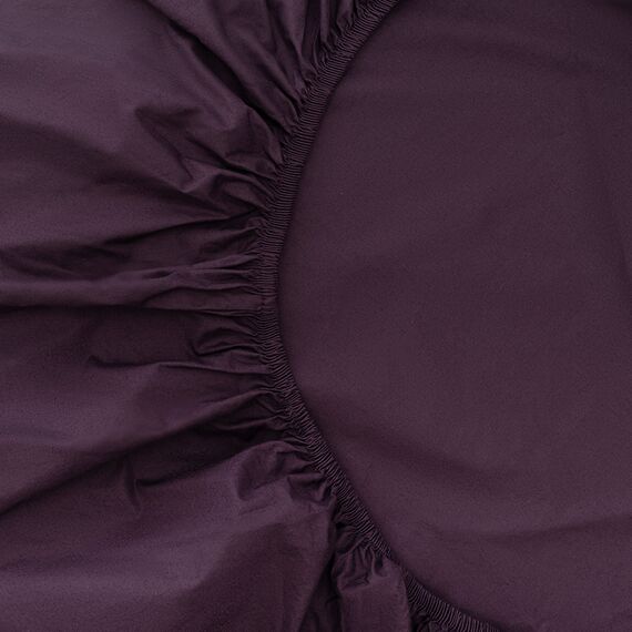 Простыня на резинке из стираного перкаля сливового цвета из коллекции Essential, 160х200х30 см, Tkano, изображение 9