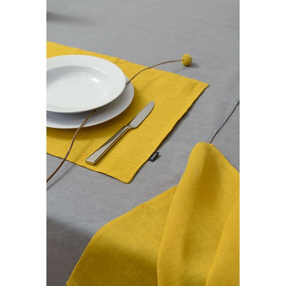 Салфетка под приборы из стираного льна горчичного цвета из коллекции Essential, 35х45 см, изображение 6