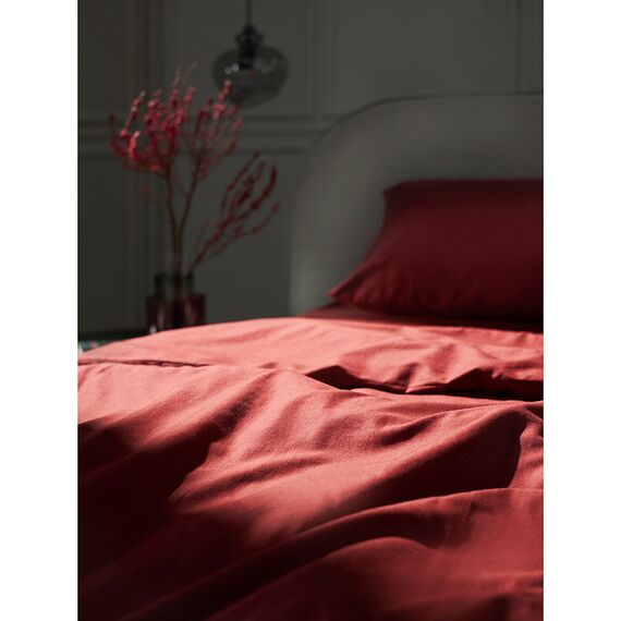 Простыня на резинке изо льна и хлопка цвета копченой паприки из коллекции Essential, 160х200х30 см, Tkano, изображение 7