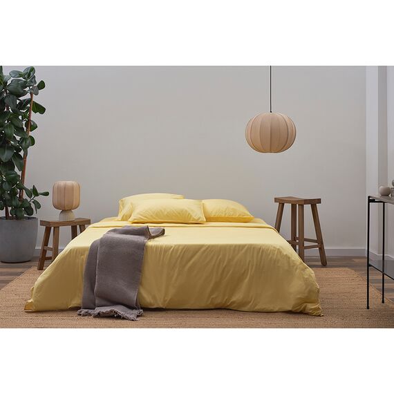 Простыня на резинке из стираного перкаля светло-желтого цвета из коллекции Essential, 200х200х30 см, Tkano, изображение 2