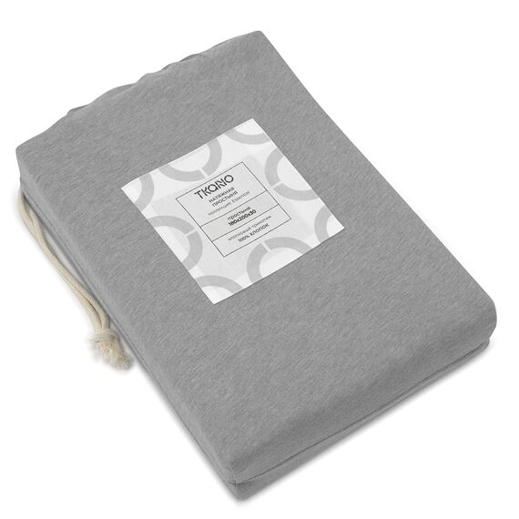 Простыня на резинке из хлопкового трикотажа серого цвета из коллекции Essential, 180х200х30 см, Tkano, изображение 11