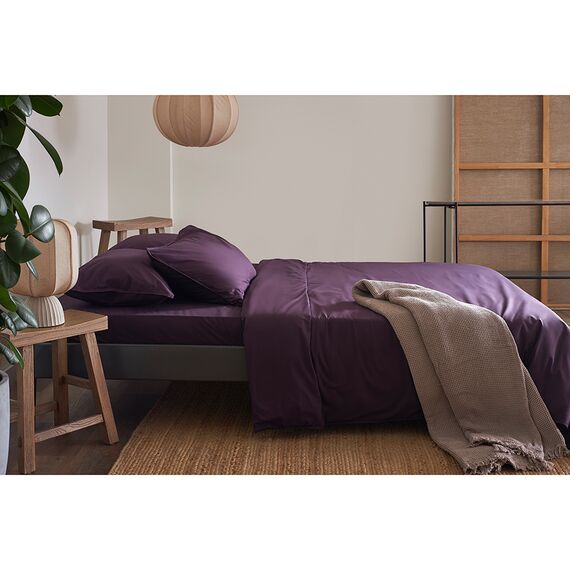 Простыня на резинке из стираного перкаля сливового цвета из коллекции Essential, 180х200х30 см, Tkano, изображение 3