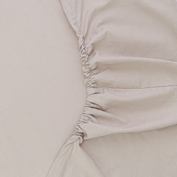 Простыня на резинке изо льна и хлопка серо-бежевого цвета из коллекции Essential, 160х200х30 см, Tkano, изображение 7