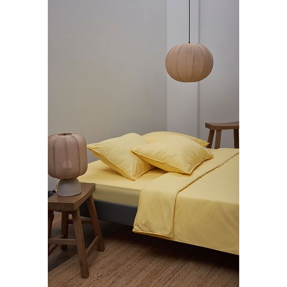 Простыня на резинке из стираного перкаля светло-желтого цвета из коллекции Essential, 160х200х30 см, Tkano, изображение 5