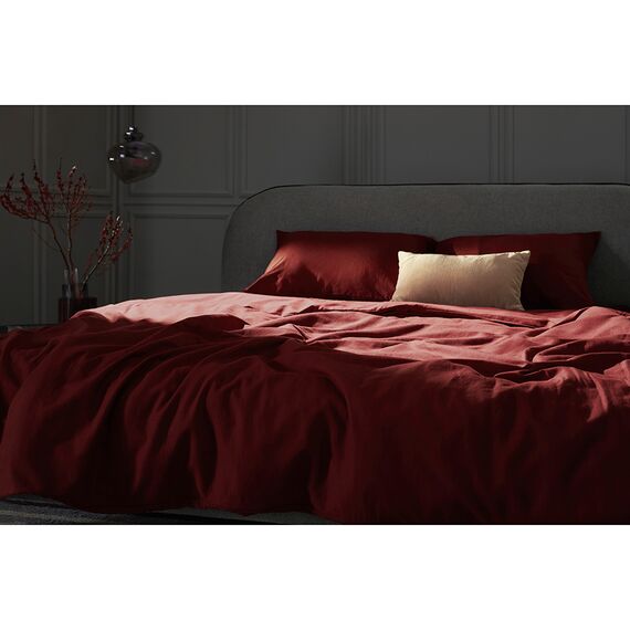 Простыня на резинке изо льна и хлопка цвета копченой паприки из коллекции Essential, 180х200х30 см, Tkano, изображение 8