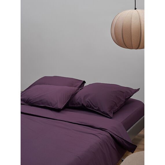 Простыня на резинке из стираного перкаля сливового цвета из коллекции Essential, 180х200х30 см, Tkano, изображение 5