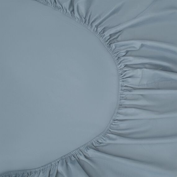 Простыня на резинке из сатина джинсово-синего цвета с брашинг-эффектом из коллекции Essential, 180х200х30 см, Tkano, изображение 8