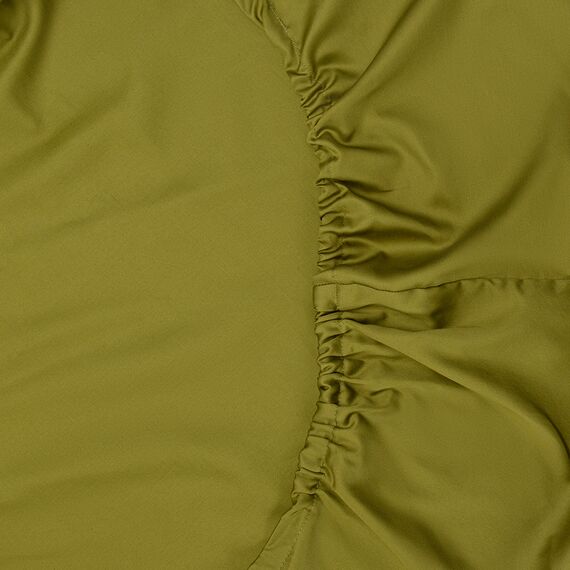 Простыня на резинке из премиального сатина оливкового цвета из коллекции Essential, 160х200х30 см, Tkano, изображение 8