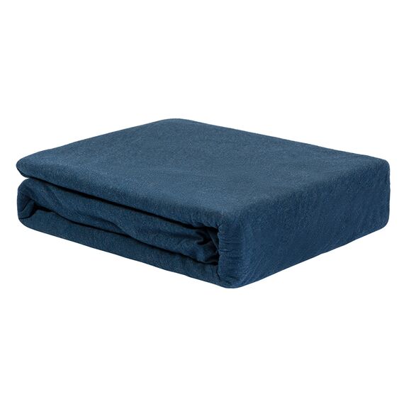 Простыня на резинке из хлопкового трикотажа темно-синего цвета из коллекции Essential, 160х200х30 см, Tkano, изображение 8