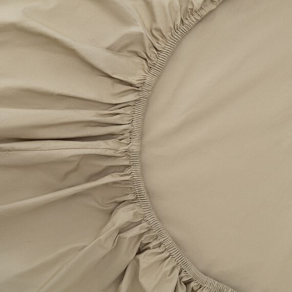 Простыня на резинке из стираного перкаля бежево-серого цвета из коллекции Essential, 160х200х30 см, Tkano, изображение 9