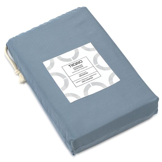 Простыня на резинке из сатина джинсово-синего цвета с брашинг-эффектом из коллекции Essential, 180х200х30 см, Tkano, изображение 10