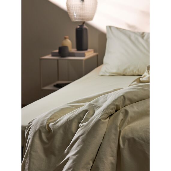 Простыня на резинке из сатина серо-бежевого цвета с брашинг-эффектом из коллекции Essential, 180х200 см, Tkano, изображение 5