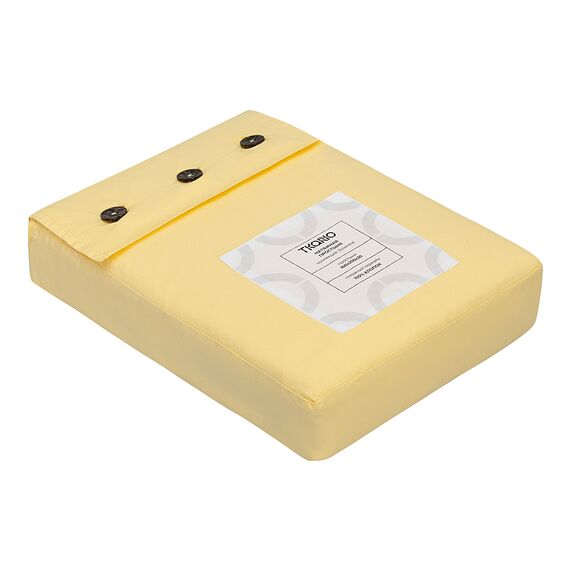 Простыня на резинке из стираного перкаля светло-желтого цвета из коллекции Essential, 160х200х30 см, Tkano, изображение 10