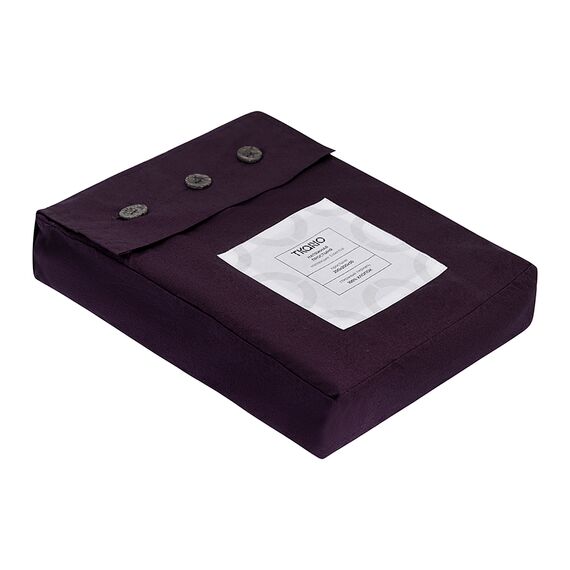 Простыня на резинке из стираного перкаля сливового цвета из коллекции Essential, 200х200х30 см, Tkano, изображение 10