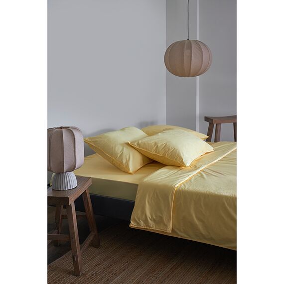 Простыня на резинке из стираного перкаля светло-желтого цвета из коллекции Essential, 160х200х30 см, Tkano, изображение 4