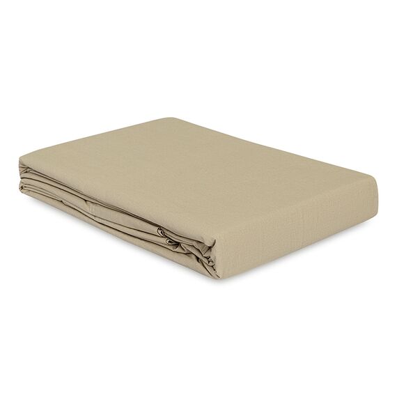 Простыня на резинке из стираного перкаля бежево-серого цвета из коллекции Essential, 160х200х30 см, Tkano, изображение 8