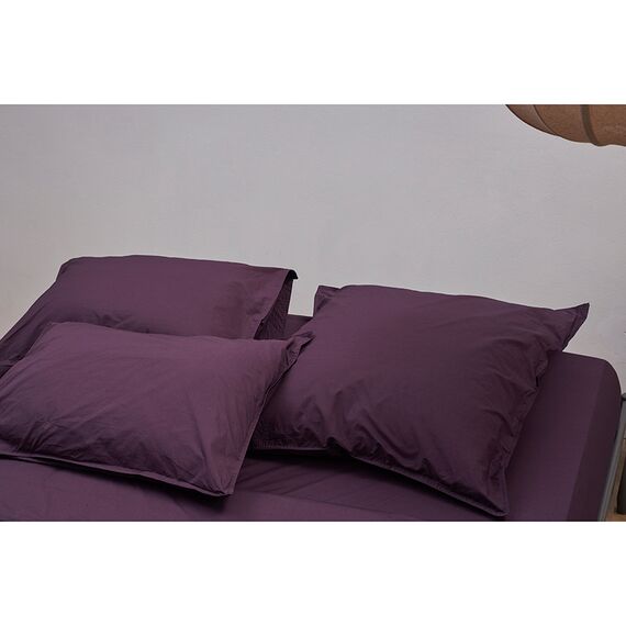 Простыня на резинке из стираного перкаля сливового цвета из коллекции Essential, 200х200х30 см, Tkano, изображение 6