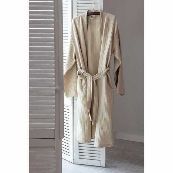 Халат из многослойного муслина бежевого цвета из коллекции Essential, размер M, Tkano, изображение 2