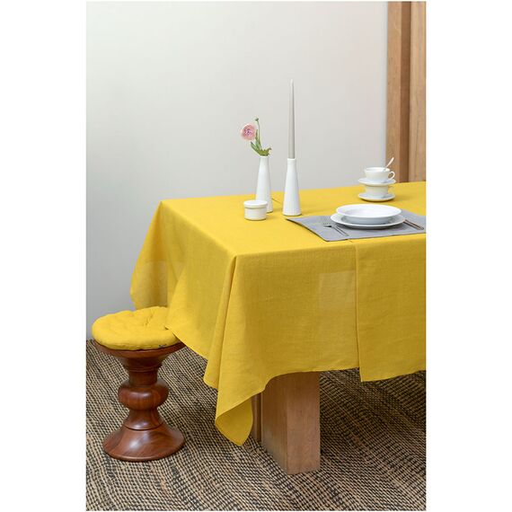 Скатерть из стираного льна горчичного цвета из коллекции Essential, 150х250 см, изображение 6