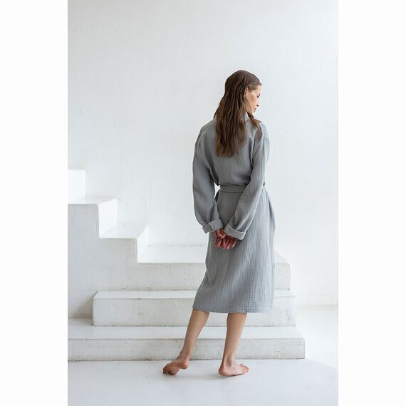 Халат из многослойного муслина серого цвета из коллекции Essential, размер M, Tkano, изображение 6