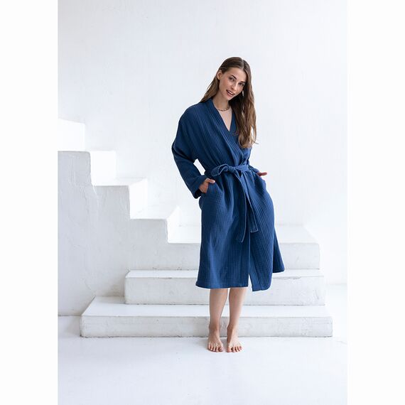 Халат из многослойного муслина темно-синего цвета из коллекции Essential, размер M, Tkano, изображение 2