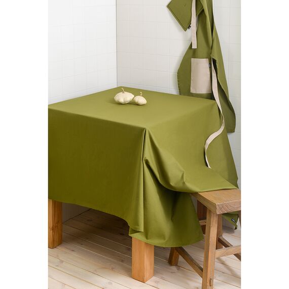 Скатерть из хлопка оливкового цвета из коллекции Essential, 170х170 см, изображение 6