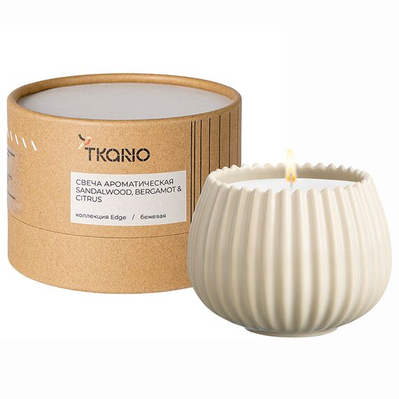Свеча ароматическая Sandalwood, Bergamot & Citrus из коллекции Edge, бежевый, 30 ч, Tkano