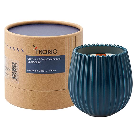 Свеча ароматическая с деревянным фитилём Black Ink из коллекции Edge, синий, 60 ч, Tkano