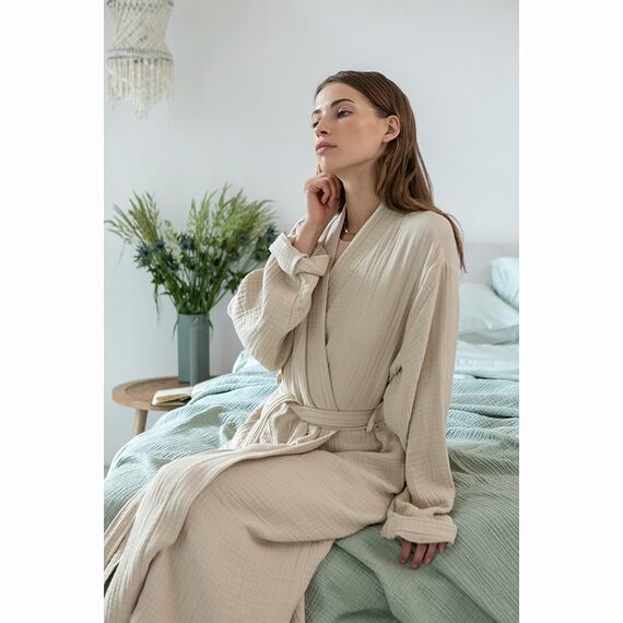 Халат из многослойного муслина бежевого цвета из коллекции Essential, размер L, Tkano, изображение 5