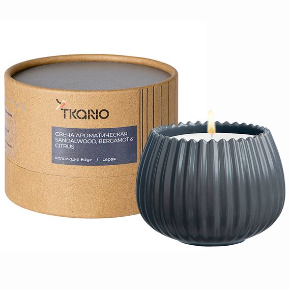 Свеча ароматическая Sandalwood, Bergamot & Citrus из коллекции Edge, серый, 30 ч, Tkano