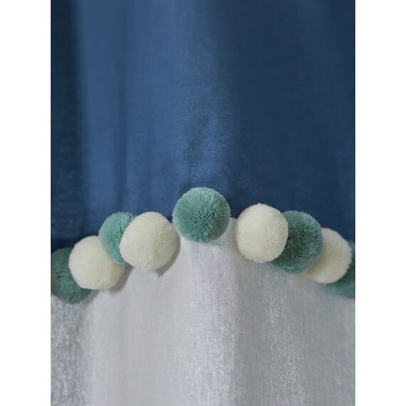 Штора из хлопка с помпонами серо-синего цвета из коллекции Essential, 150х290 см, Tkano, изображение 3