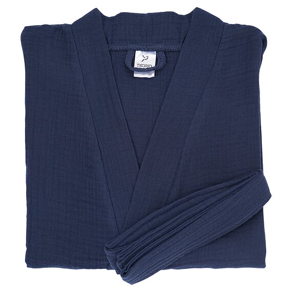 Халат из многослойного муслина темно-синего цвета из коллекции Essential, размер S, Tkano