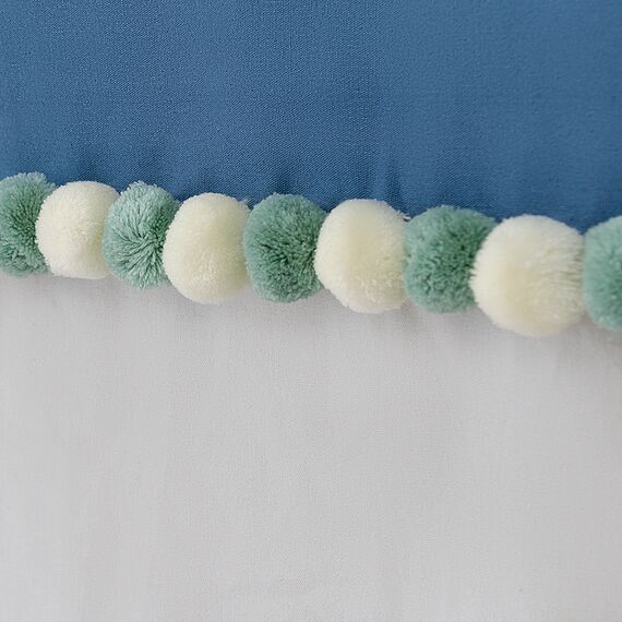 Штора из хлопка с помпонами серо-синего цвета из коллекции Essential, 150х290 см, Tkano, изображение 6