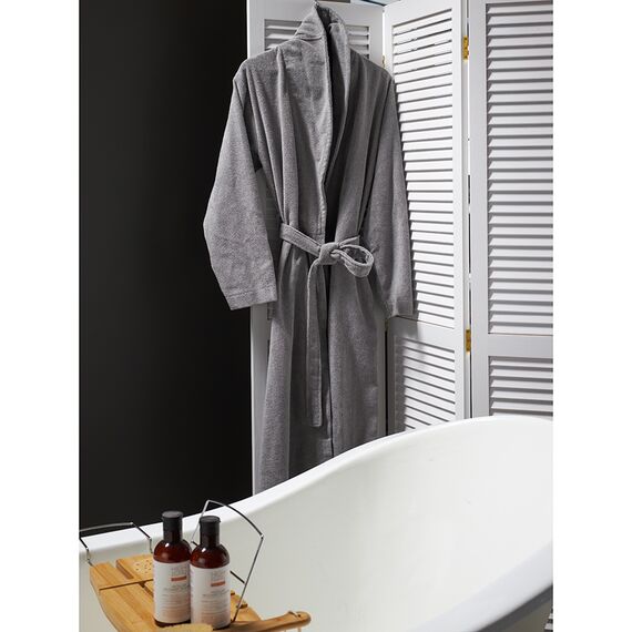Халат махровый из чесаного хлопка серого цвета из коллекции Essential, размер L, Tkano, изображение 6