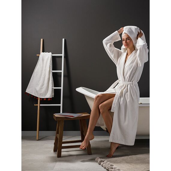 Халат махровый из чесаного хлопка белого цвета из коллекции Essential, размер L, Tkano, изображение 4