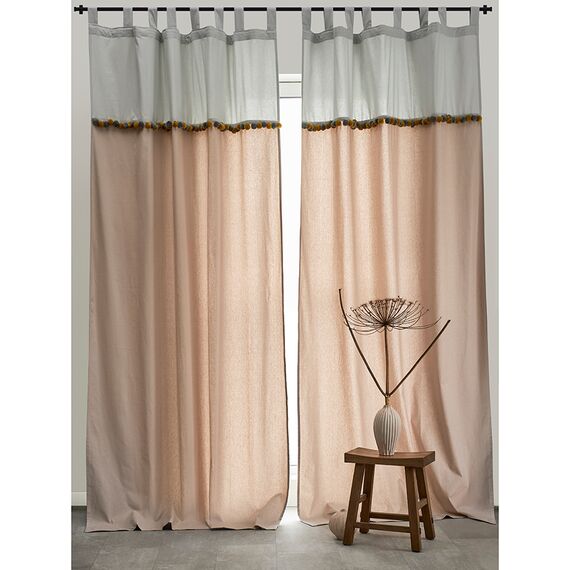 Штора из хлопка с помпонами бежево-серого цвета из коллекции Essential, 150х290 см, Tkano, изображение 2