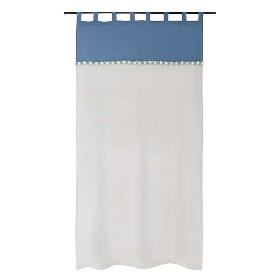 Штора из хлопка с помпонами серо-синего цвета из коллекции Essential, 150х290 см, Tkano