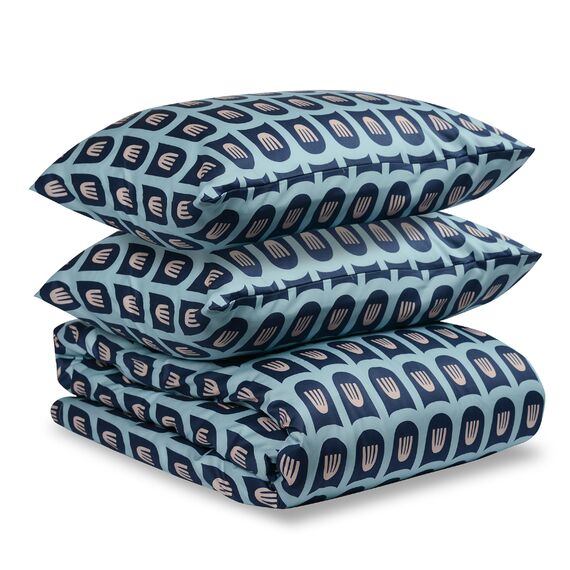 Комплект постельного белья двусторонний из сатина розового и голубого цветов с принтом Blossom time из коллекции Cuts&Pieces