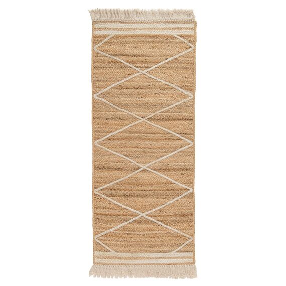 Ковер из джута бежевого цвета с геометрическим рисунком и с бахромой из коллекции Ethnic, 70х160 см
