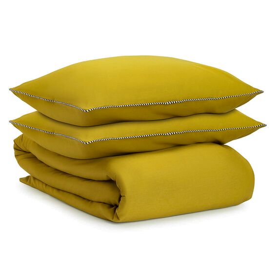 Комплект постельного белья оливкового цвета с контрастным кантом из коллекции Essential, 200х220 см