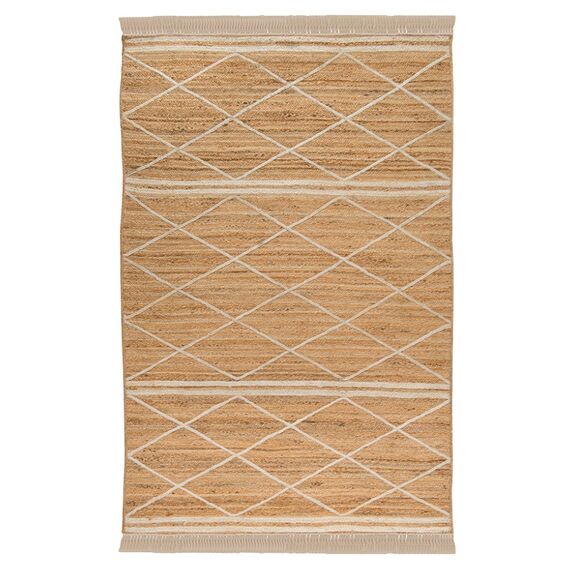 Ковер из джута бежевого цвета с геометрическим рисунком и с бахромой из коллекции Ethnic, 160x230 см
