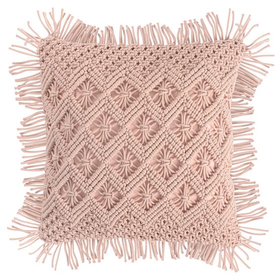 Чехол на подушку макраме с бахромой цвета пыльной розы из коллекции Ethnic, 45х45 см