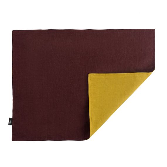 Салфетка под приборы из умягченного льна с декоративной обработкой бордовый/горчица Essential, 35х45